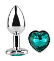 Анальна пробка з кристалом EGZO - Silver Heart Plug Marine size S