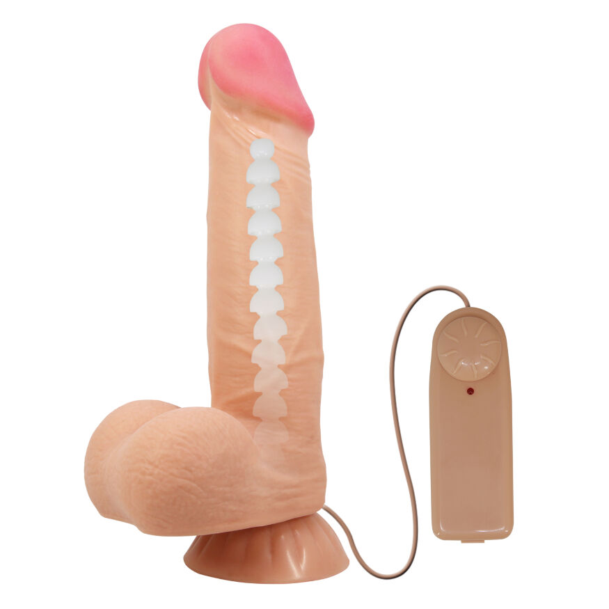 Вибратор на присоске с хребтом и эффектом скользящей кожи BAILE - Sliding Skin 8,5'' Flesh, BW-008105ZRG