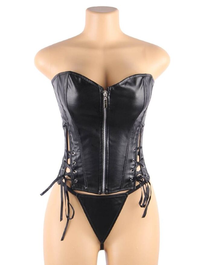 Корсет с юбкой Star Night Sexy Leather и трусиками в комплекте, черный, S