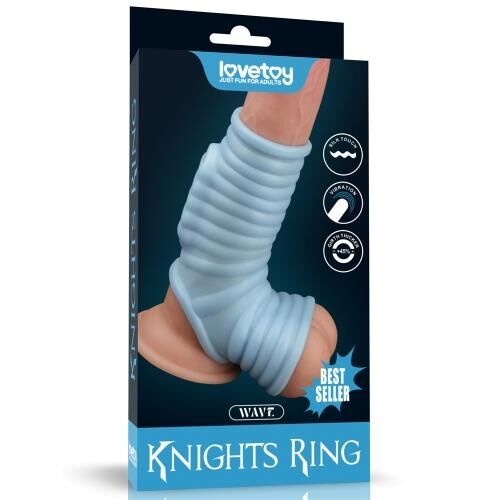 Відкрита вібронасадка на пеніс - Vibrating Wave Knights Ring With Scrotum Sleeve Blue