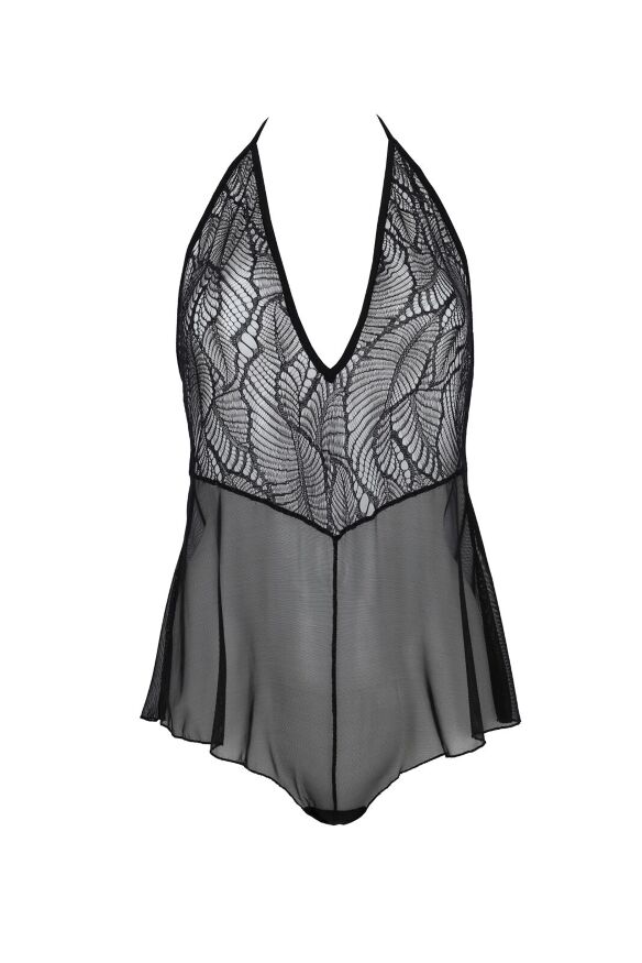 Боді Passion LEAFA BODY black, L/XL, на зав'язках, м'яка чашка, низ у вигляді шортиків