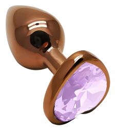 Анальна пробка з кристалом EGZO - Dark Gold Heart Plug Amethyst, size S