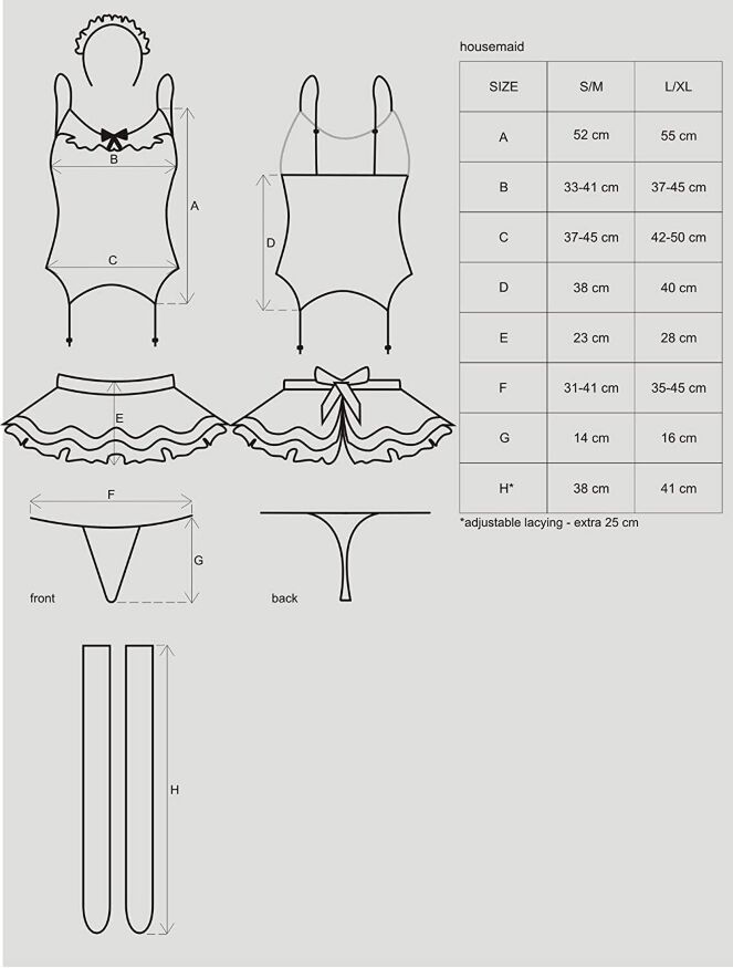 Эротический костюм горничной с юбкой Obsessive Housemaid 5 pcs costume S/M, black, топ, юбка, стринг(мятая упаковка!!!)