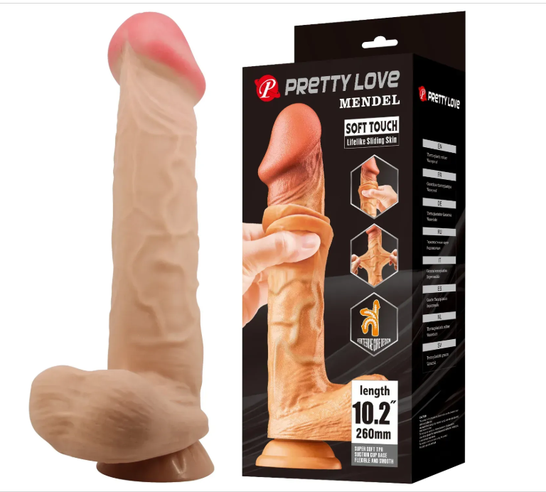 Вибратор на присоске с хребтом и эффектом скользящей кожи BAILE - Sliding Skin 9,4'' Flesh, BW-008104ZRG