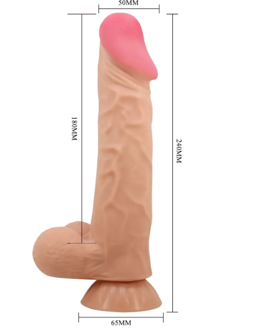 Вибратор на присоске с хребтом и эффектом скользящей кожи BAILE - Sliding Skin 9,4'' Flesh, BW-008104ZRG