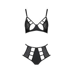 Комплект білизни Passion TASMINA SET L/XL black, ліф, високі трусики з корсетом ззаду