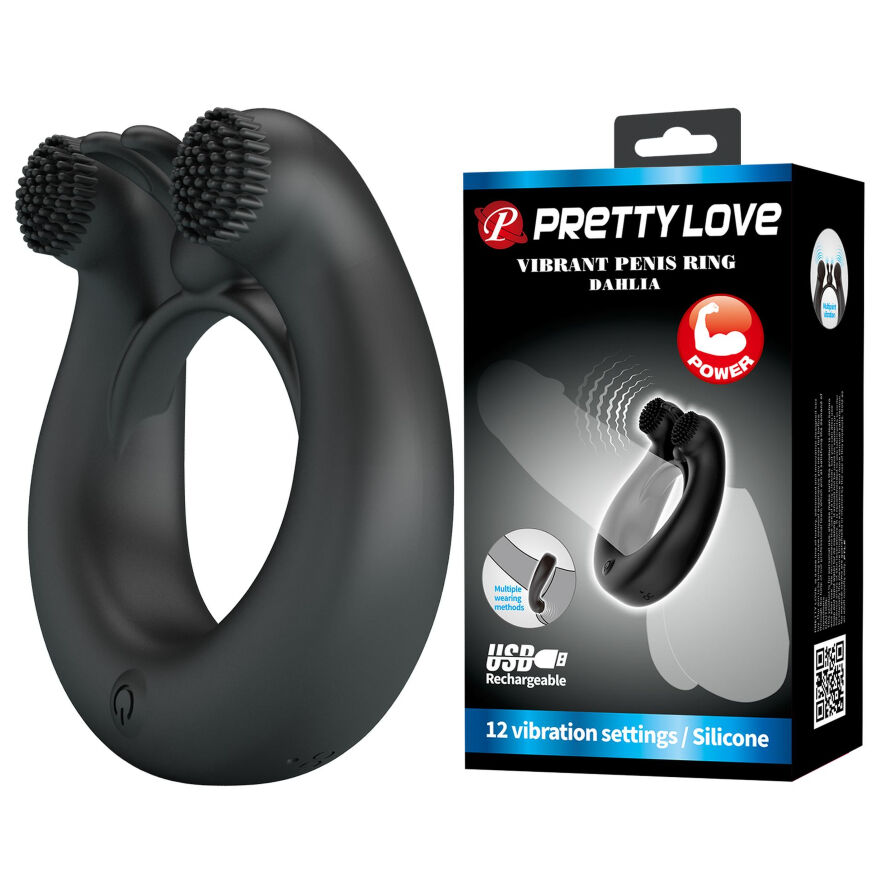 Эрекционное вибро кольцо Pretty Love - DAHLIA Vibrant Penis Ring BLACK, BI-210324