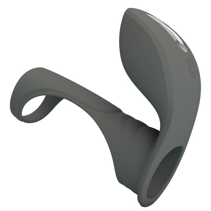 Насадка на пенис PRETTY LOVE с вибростимулятором для клитора, серая, 9 х 3.8 см