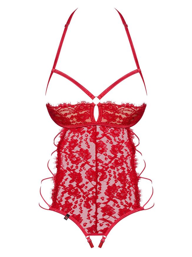 Боди с открытым бюстом и доступом Obsessive Rediosa красный, S/M