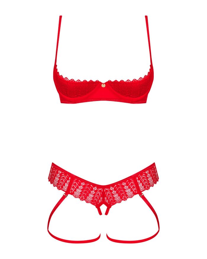 Комплект Obsessive Ingridia 2-pcs crotchless set XS/S, красный, с доступом, открытая грудь