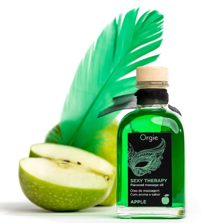 Набор для массажа Orgie – Sexy Therapy Apple (100 мл), съедобное разогревающее масло + перышко