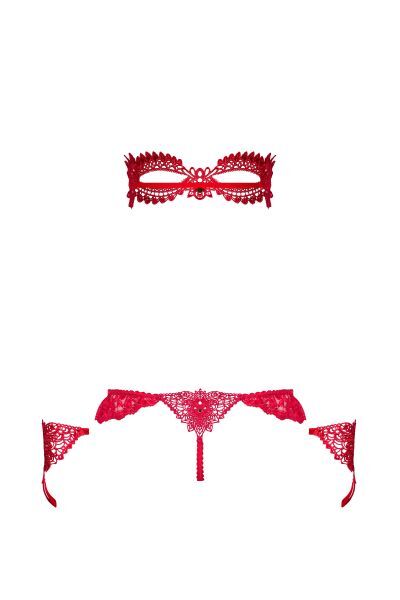 Набор маска+наручники+стринги Obsessive Hetea 3 pcs set red L/XL      