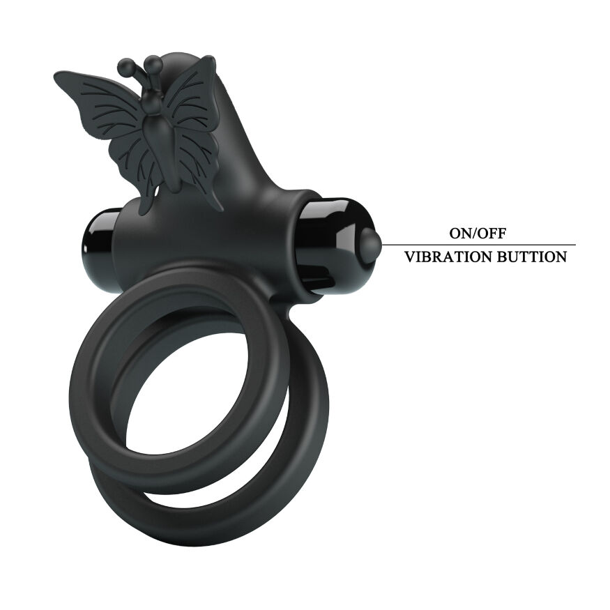 Ерекційне кільце подвійне з вібрацією - Pretty Love Passionate Ring IX Black