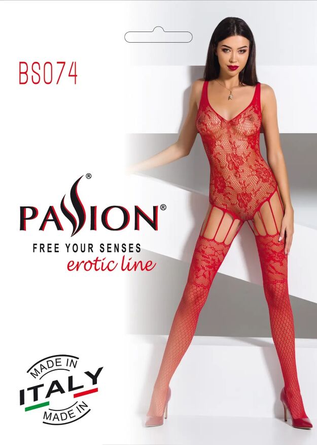 Бодистокинг ажурный с имитацией чулков BS074 red