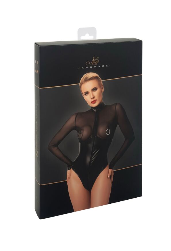 Боди Noir Handmade F321 Edge, XXL, низ под латекс, верх сетка, молния на все тело, декор кольца