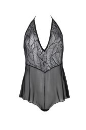 Боді Passion LEAFA BODY black S/M, на зав'язках, м'яка чашка, низ у вигляді шортиків