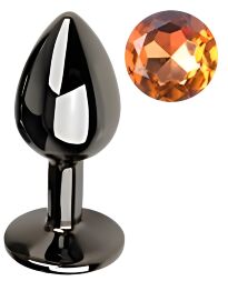 Анальна пробка з кристалом EGZO - Dark Gray Round Plug Yellow, size S