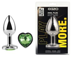 Анальна пробка з кристалом EGZO - Silver Heart Plug Green size S