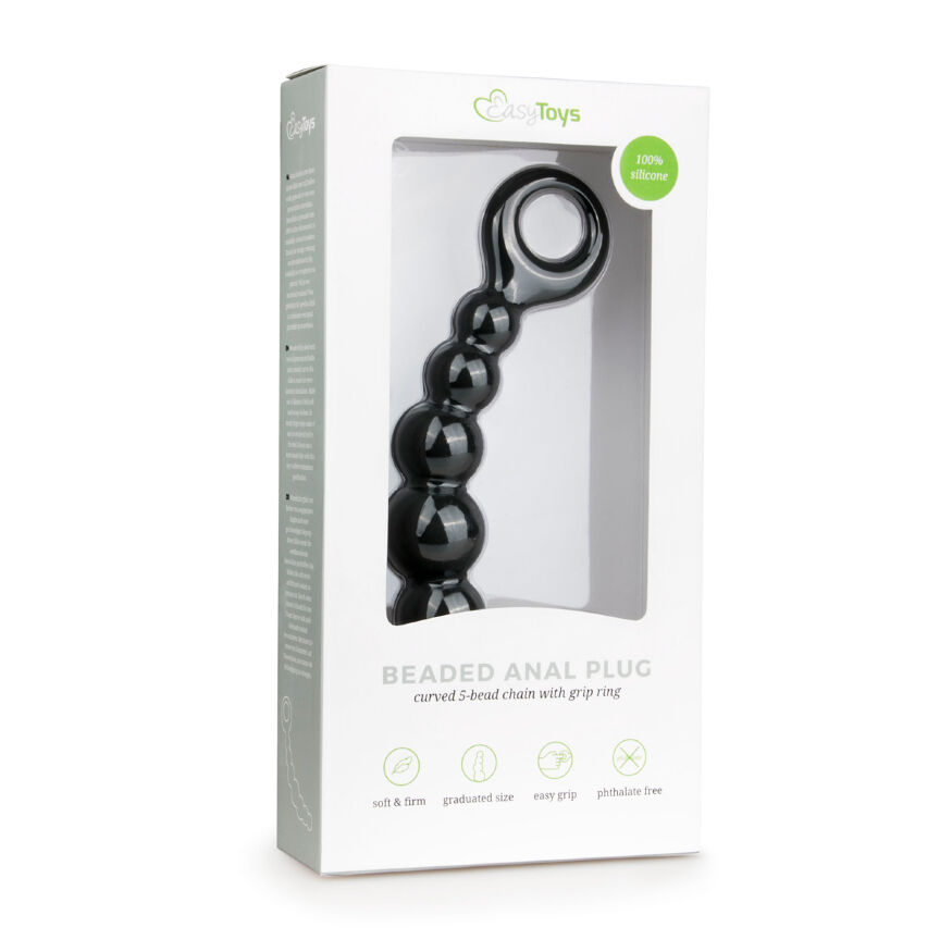 ET092BLK Анальные бусы Beaded Anal силиконовые, черные, 19 см