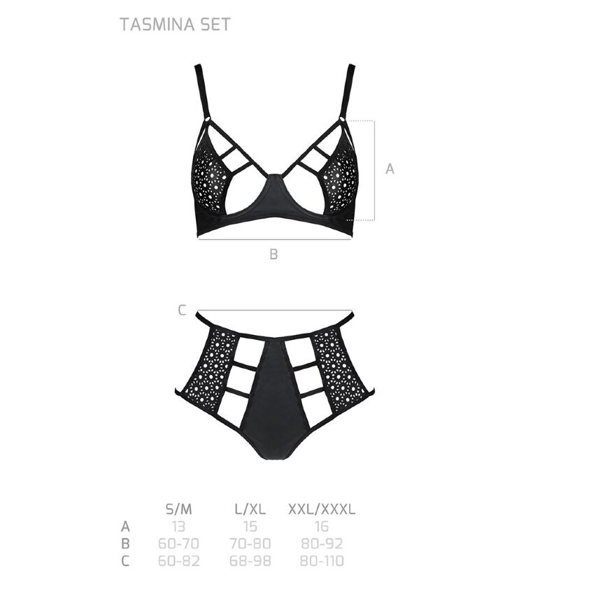 TASMINA SET - Комплект белья с уникальным узором, S/M (черный) Passion
