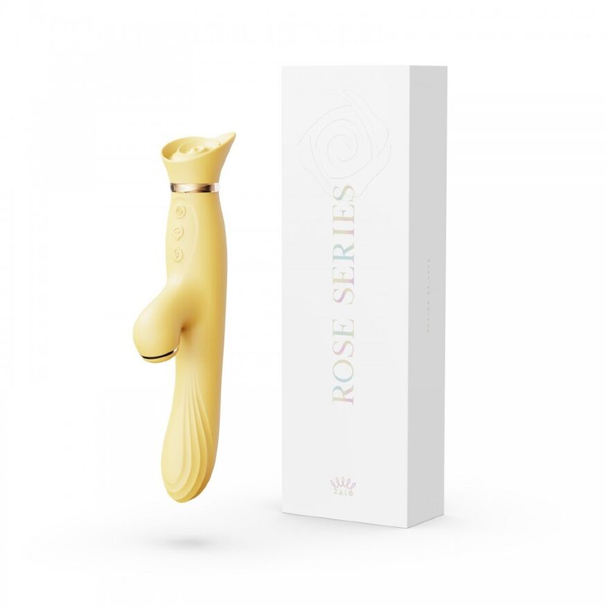 Вибратор с подогревом и вакуумной стимуляцией ZALO ROSE RABBIT YELLOW