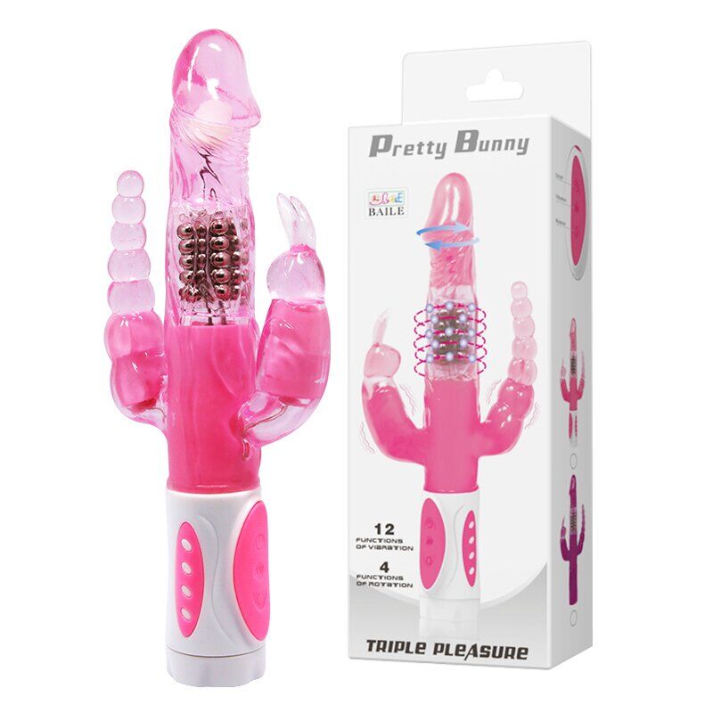 Вибромассажер ротатор с анальным и клиторальным стимулятором PRETTY BUNNY, BW-065005