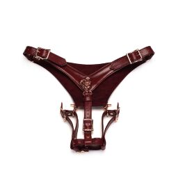 Кожаные трусики для вибратора Liebe Seele Wine Red Forced Orgasm Strop, полностью регулируемые
