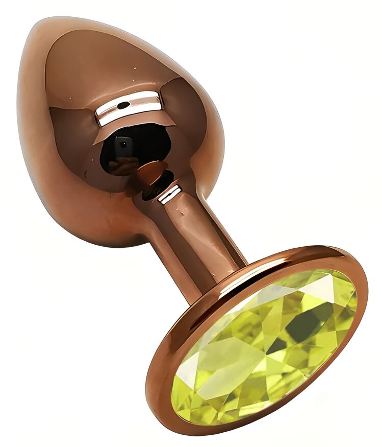 Анальна пробка з кристалом EGZO - Dark Gold Round Plug Lime, size S