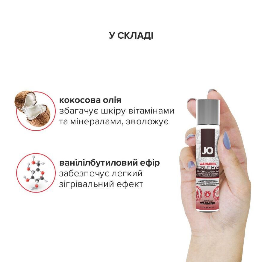 Разогревающая крем-смазка с кокосовым маслом System JO Silicone Free Hybrid WARMING (30 мл) белая