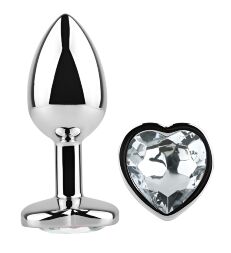 Анальна пробка з кристалом EGZO - Silver Heart Plug Clear size S