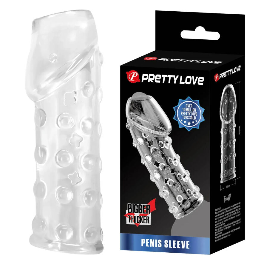 Насадка на пенис Pretty Love рельефная, с пупырками, прозрачная, 19.8 х 2.8 см