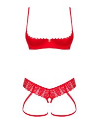 Комплект Obsessive Ingridia 2-pcs crotchless set XL/2XL, червоний, з доступом, відкриті груди