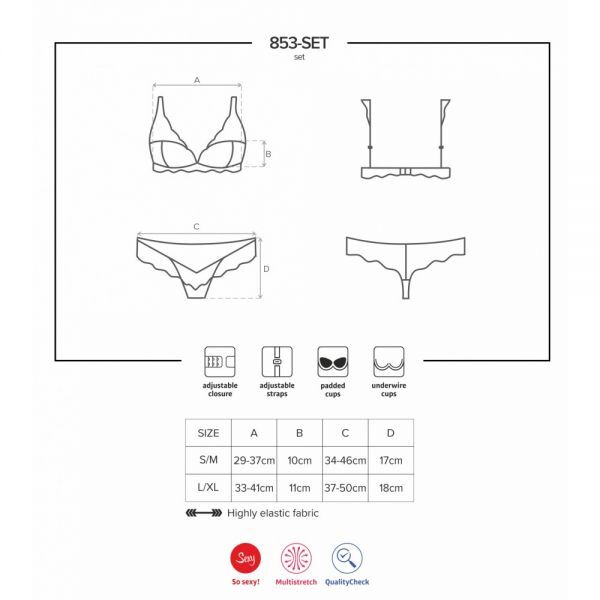 Комплект мереживний Obsessive 853, червоний з бежевими вставками, L/XL
