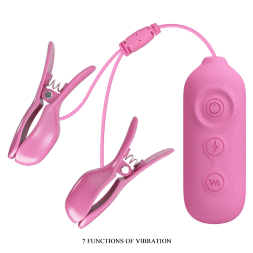 Виброзажимы для сосков Pretty Love Nipple Clip с электростимуляцией, розовые