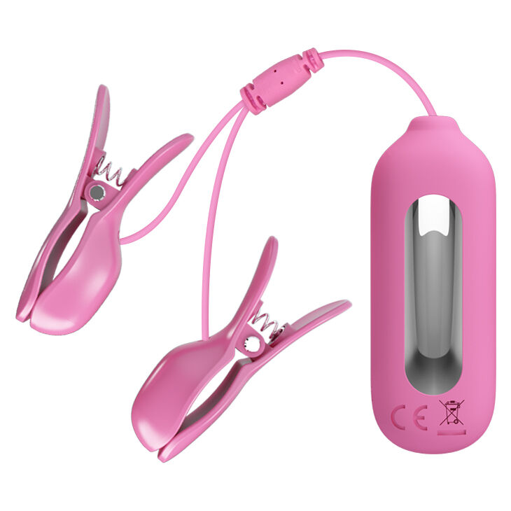 Віброзатискачі для сосків Pretty Love Nipple Clip з електростимуляцією, рожеві