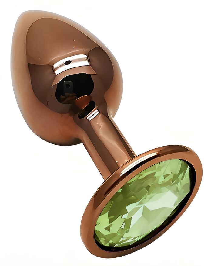 Анальная пробка с кристаллом EGZO - Dark Gold Round Plug Green, size S