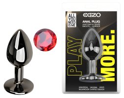 Анальна пробка з кристалом EGZO - Dark Gray Round Plug Red, size S