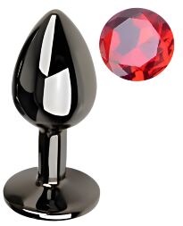 Анальна пробка з кристалом EGZO - Dark Gray Round Plug Red, size S
