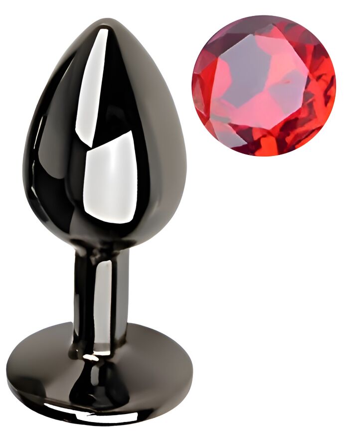 Анальна пробка з кристалом EGZO - Dark Gray Round Plug Red, size S