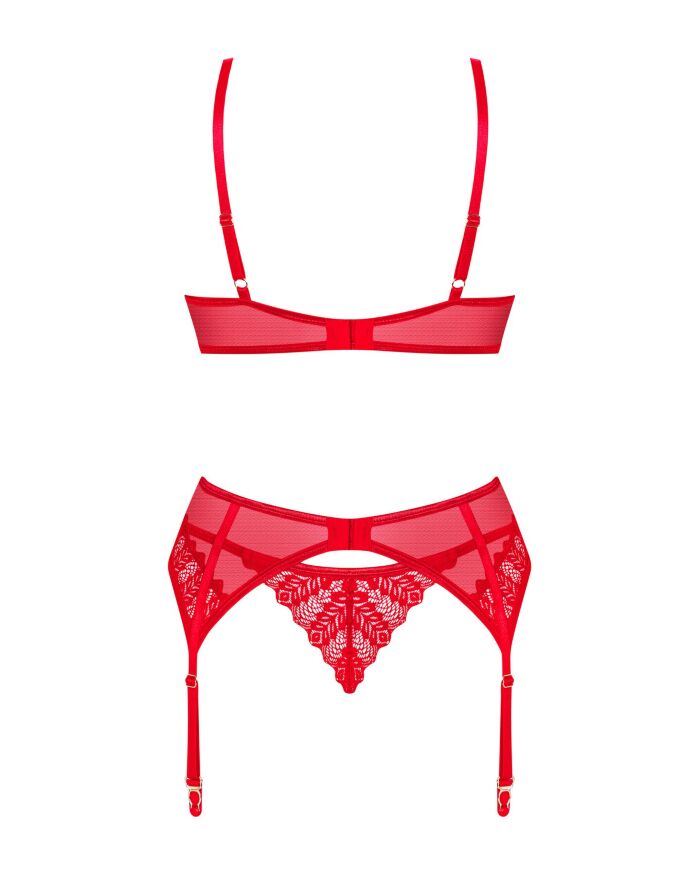 Комплект Obsessive Ingridia 3-pcs set XS/S, красный, бюстгальтер, стринги, пояс