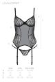 Корсет Passion LEAFA CORSET black S/M, м'які чашки, затискачі для панчіх, стрінги в комплекті