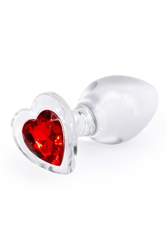 Анальна пробка прозора NS Novelties Crystal Hear скляна з червоним серцем, M