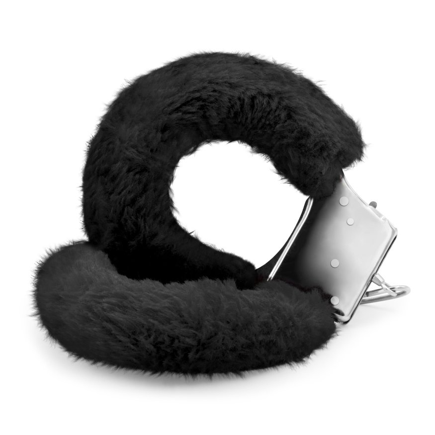 Наручники Love Cuffs Crushious металлические, с чёрным мехом