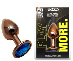Анальна пробка з кристалом EGZO - Dark Gold Round Plug Blue, size S