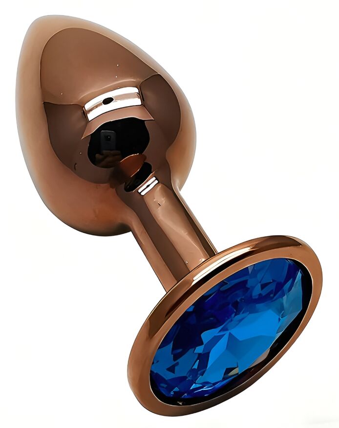 Анальная пробка с кристаллом EGZO - Dark Gold Round Plug Blue, size S