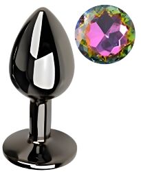 Анальна пробка з кристалом EGZO - Dark Gray Round Plug Rainbow, size S