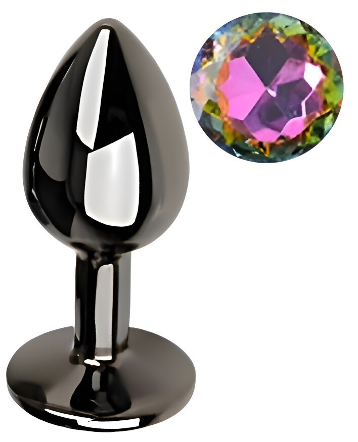 Анальная пробка с кристаллом EGZO - Dark Gray Round Plug Rainbow, size S