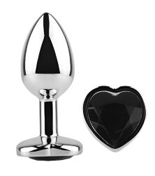 Анальна пробка з кристалом EGZO - Silver Heart Plug Black size S