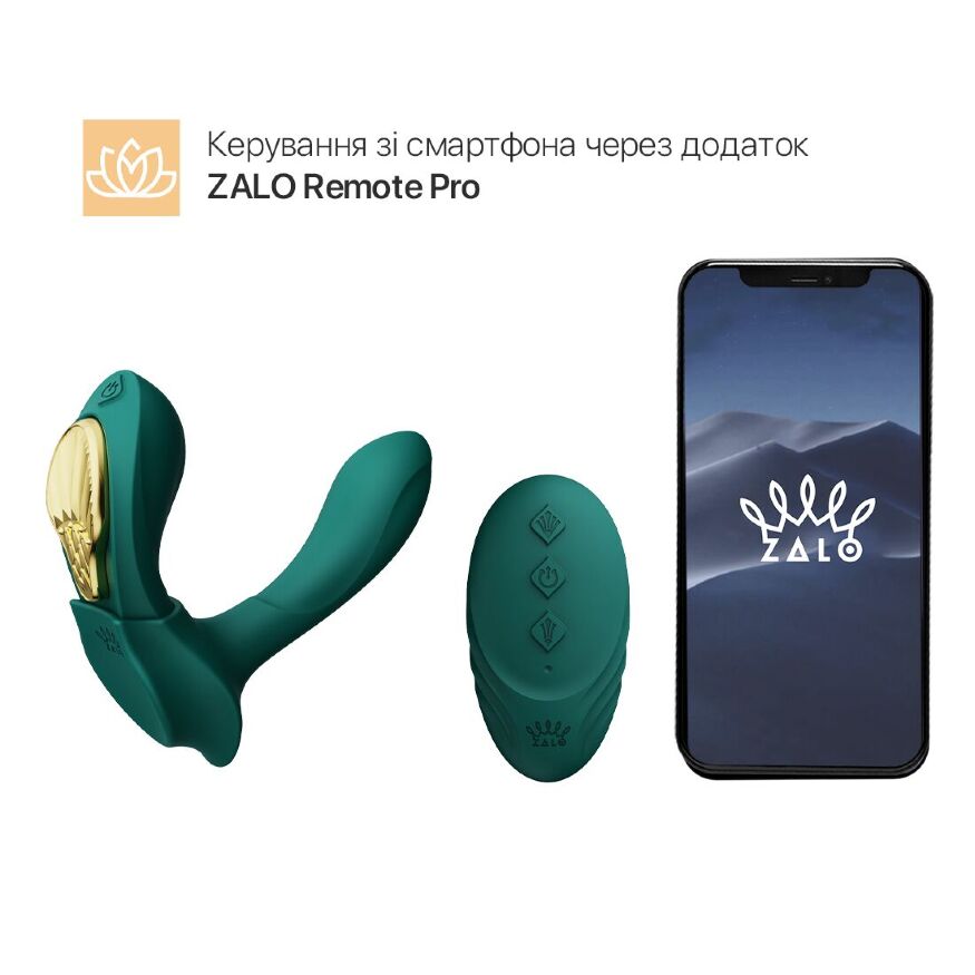 Смарт вибратор в трусики Zalo — AYA Turquoise Green, насадка и пульт ДУ