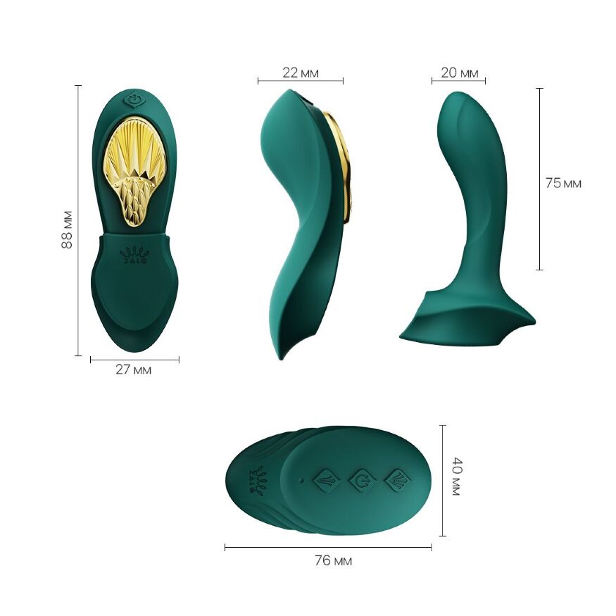 Смарт вибратор в трусики Zalo — AYA Turquoise Green, насадка и пульт ДУ